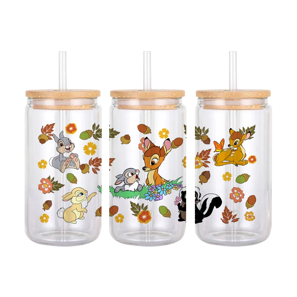 ديزني كارتون بامبي تصميم نمط أوف دتف نقل ملصقا ، ماء نقل الشارات ل 16 أوقية كوب زجاجي ، التفاف ملصقات