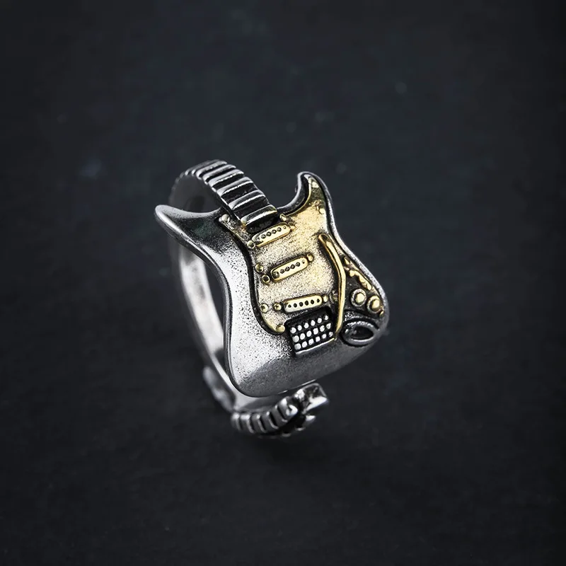 New Adjustable Guitar Rock Ring Punk Hip Hop Style Alternative Unisex Index Finger Ring for Men Women Jewelry