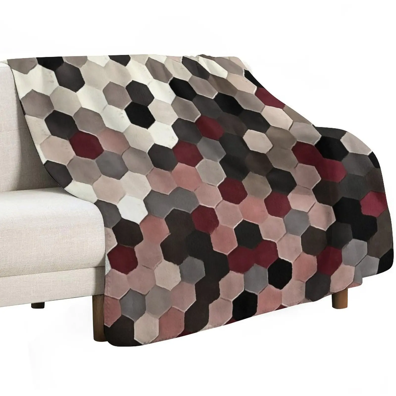 Hexagon Pattern In Gray and Burgundy Autumn Colors Painting Throw Blanket For Decorative Sofa Softest Soft Beds Tourist Blankets