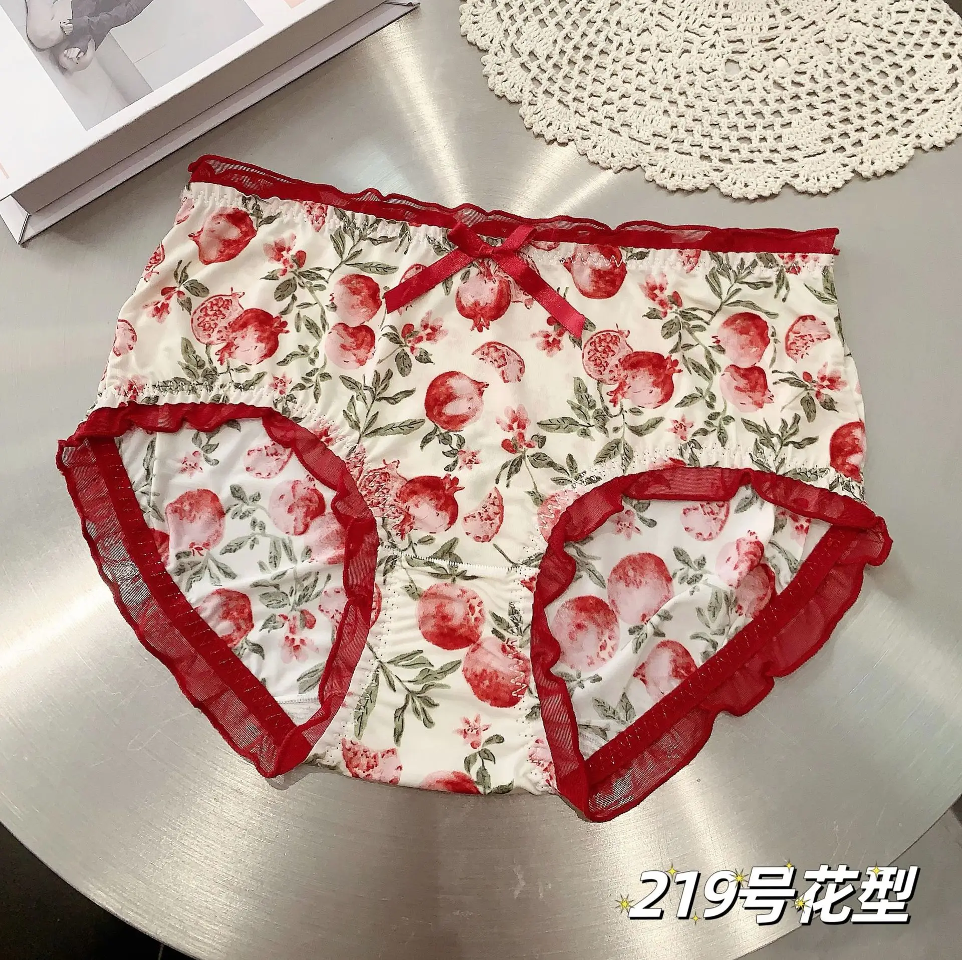 3PCS/Lot  Women Underwears Soft and Breathable Ancola Red High Stretch Ice Silk Print Plus Size Panties Sets Lady's Underpants image 5