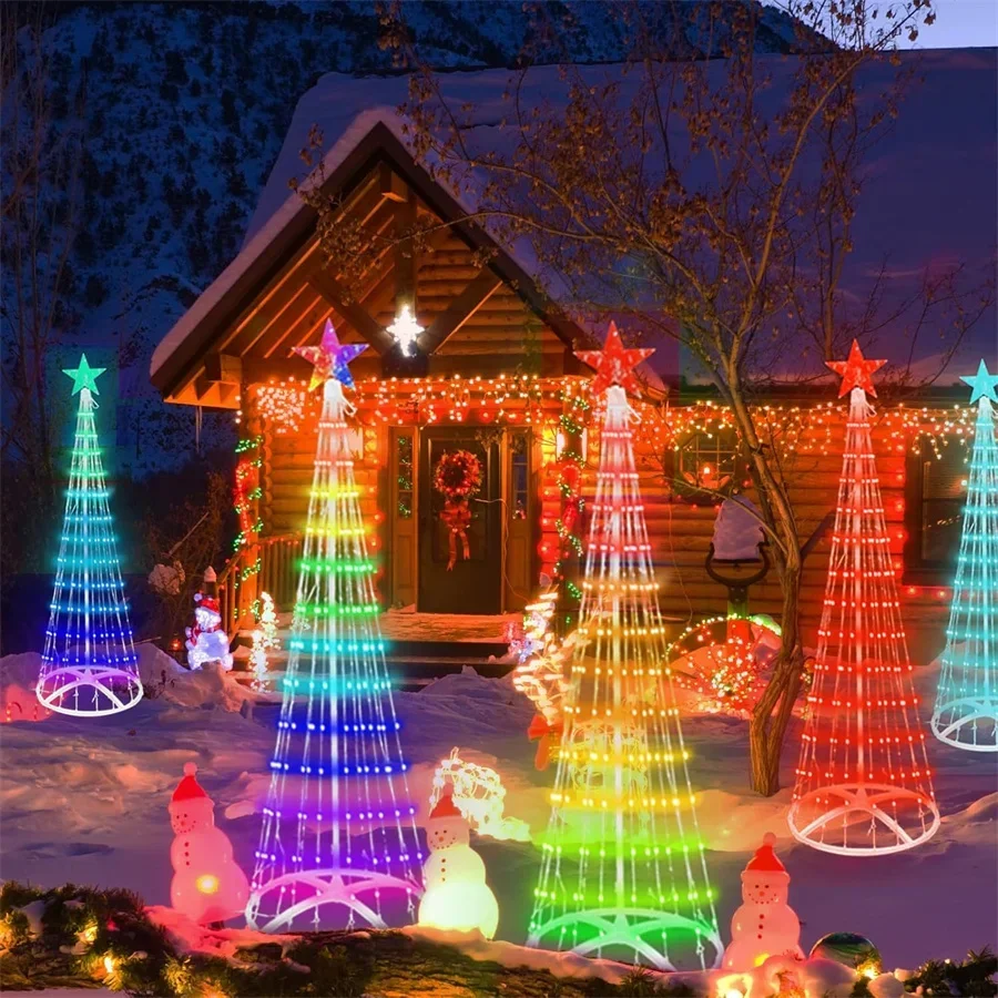 1.5M 2.1M Smart Lighted RGB Christmas Tree Cone Tree with Star Topper Outdoor DIY APP Controlled Lighted Christmas Tree Light