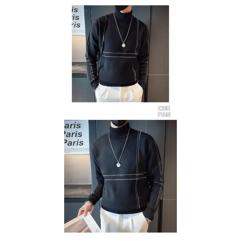High Collar Men's Korean Style Autumn and Winter Bottoming Sweater Solid Color Long-sleeved Pullover Casual Fashion Top