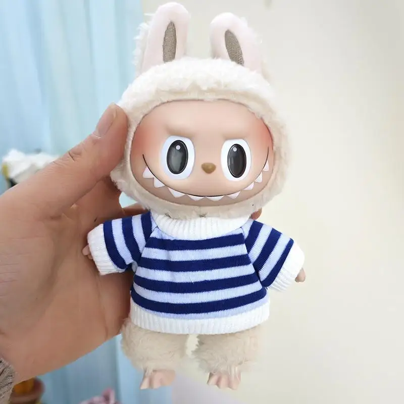 17cm Mini Plush Doll\'S Clothes Outfit Accessories For Korea Kpop Exo Labubu Idol Dolls Corduroy overalls T-shirt Clothing Gift