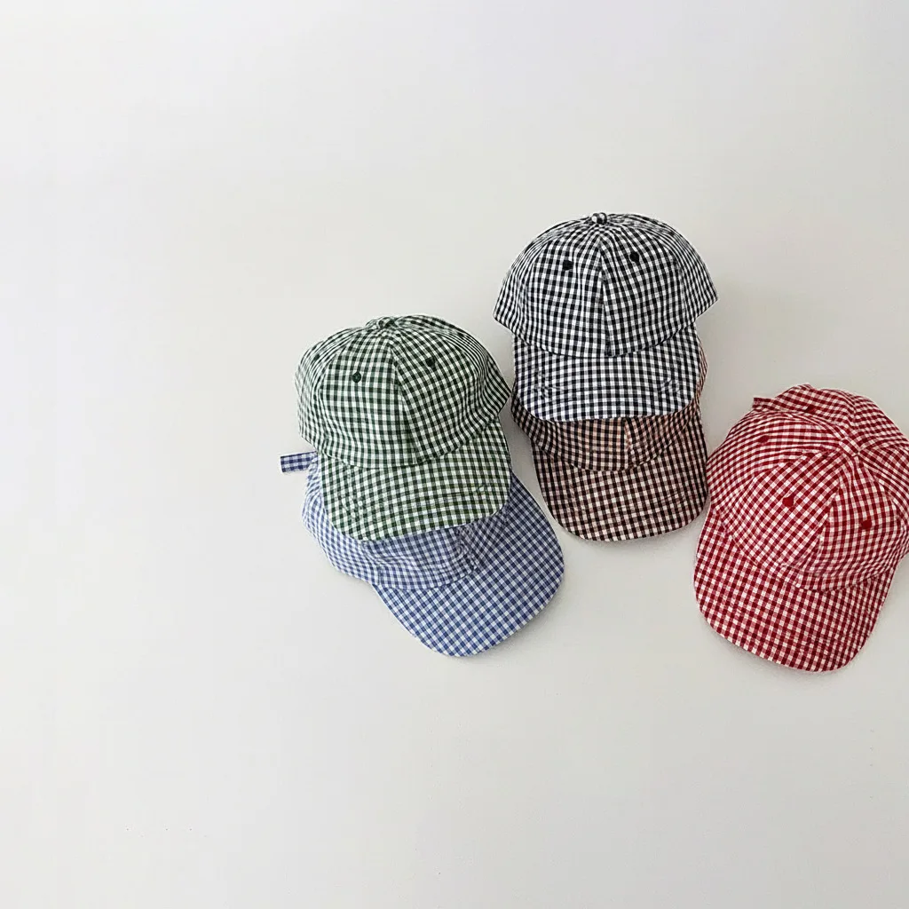 5-10Y Autumn Kids Hat Plaid Print Retro Design Peaked Cap for Boys Girls Sun Protection Children Baseball Cap