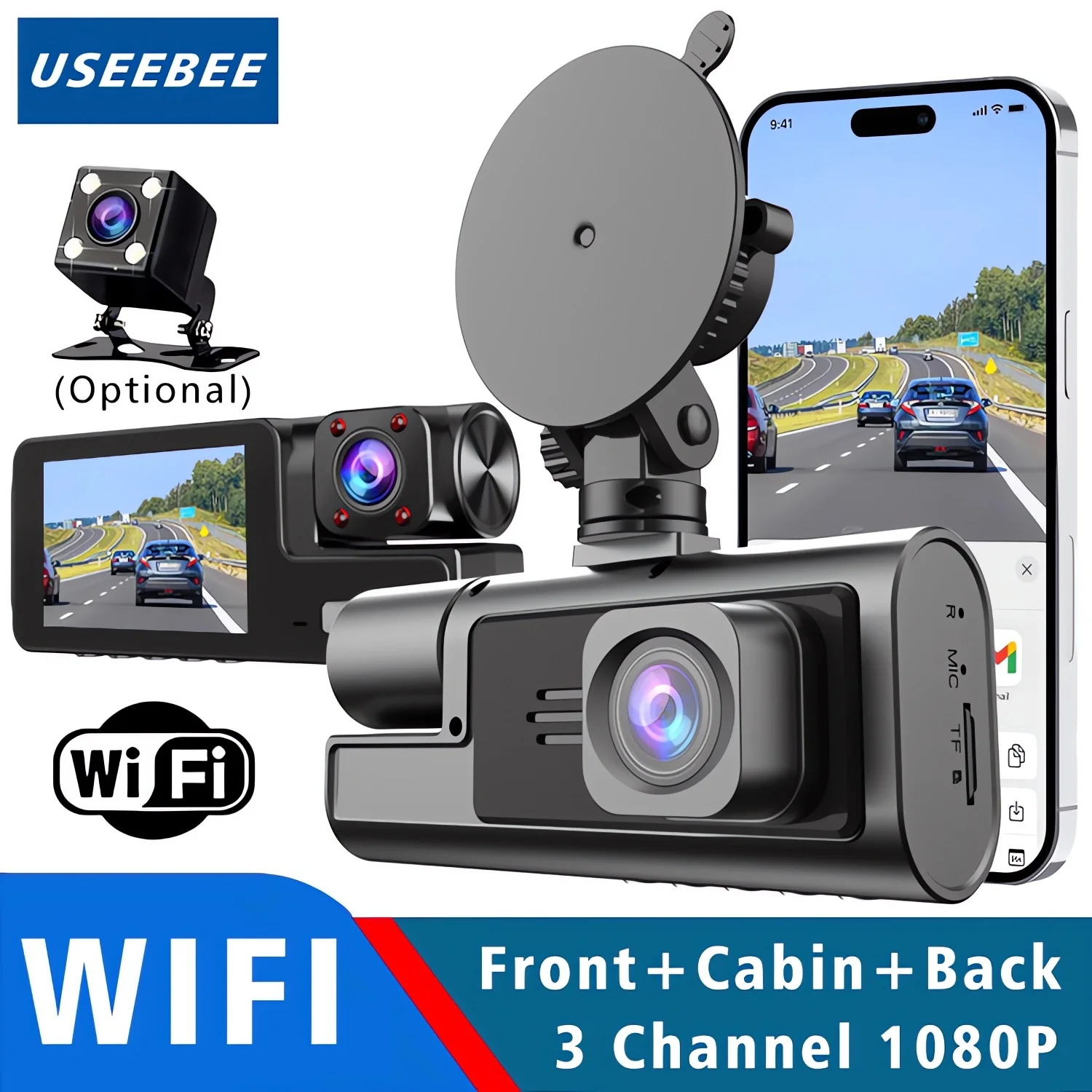 WIFI 3 Camera Dash Cam 1080P Cabin Car Dvr Interior Vehicle Three Way Channel Dvrs Recorder Video Registrator Dashcam Camcorder