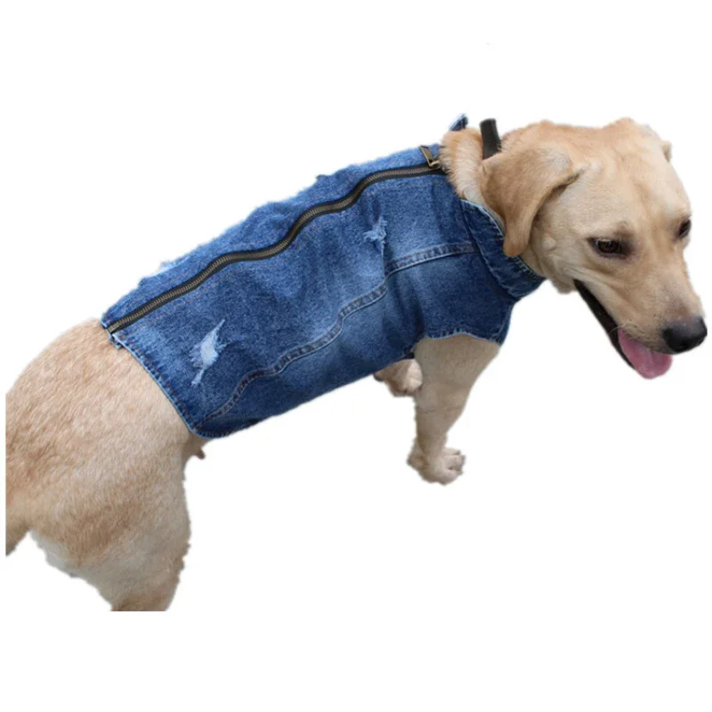 Summer Big Large Dog Clothing Denim Jeans Vest Coat Jacket French Bulldog Corgi Samoyed Husky Golden Retriever Dog Clothes