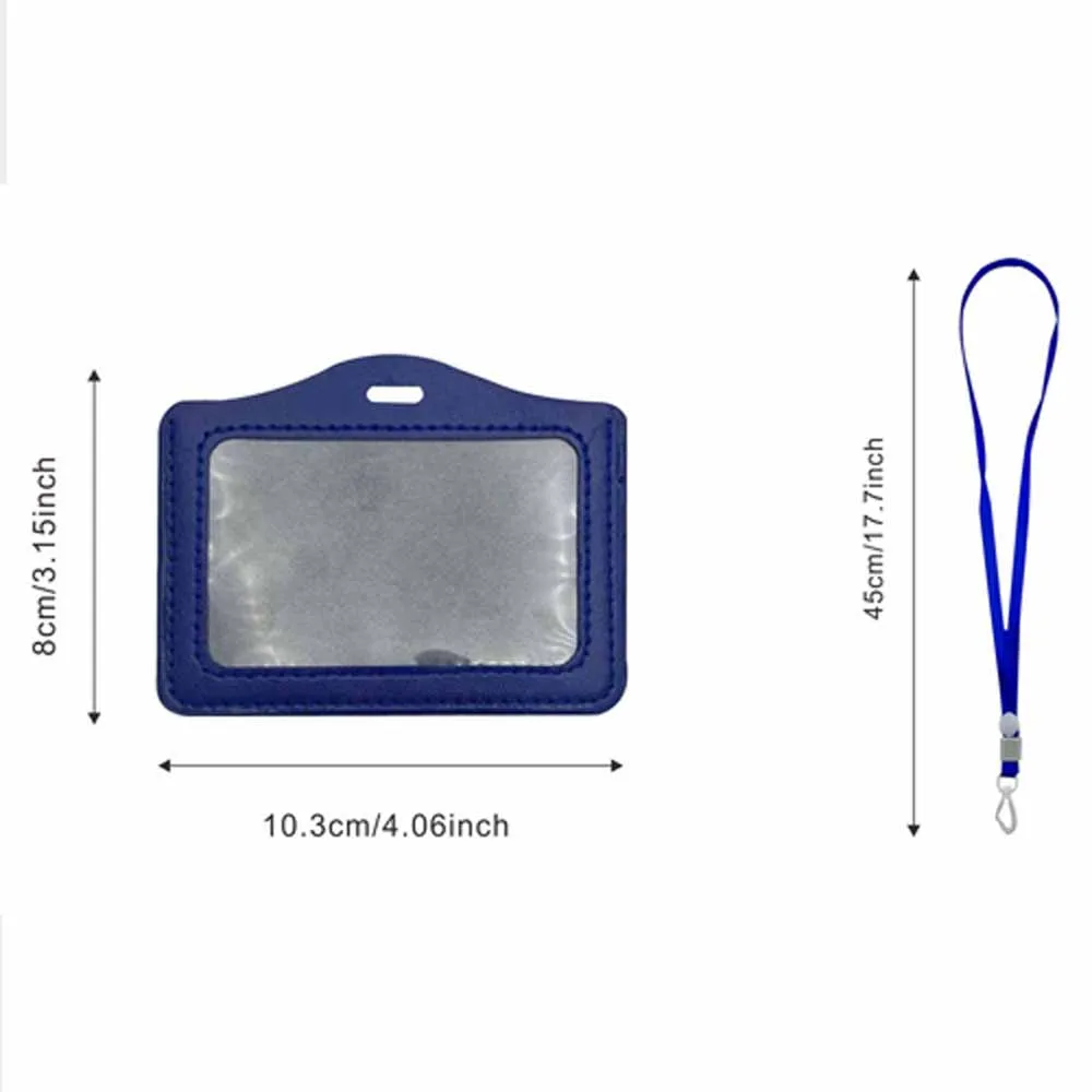 10Pcs Blue Name Card Holders PU Leather Card Sleeve Bus ID Holders Protective Shell Badge Case Card Holder Lanyard Identity Badg