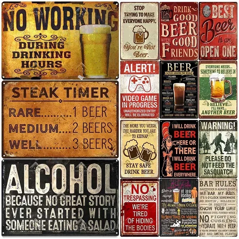High-Definition Metal Tin Sign, Retro Funny Beer and Bar Wall Decoration, Vintage Non-Functional Steak Timer Alcohol Sign, for Man Cave Bar, Pub, Kitchen, December.