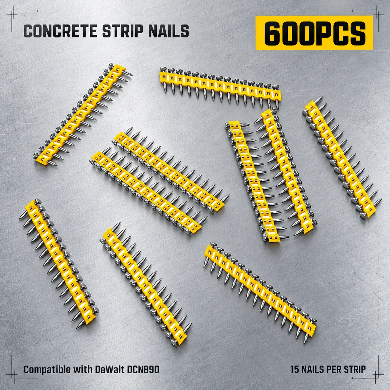 600PCS Yellow Strips with 15 Nails Per Strip Compatible with DeWalt DCN890