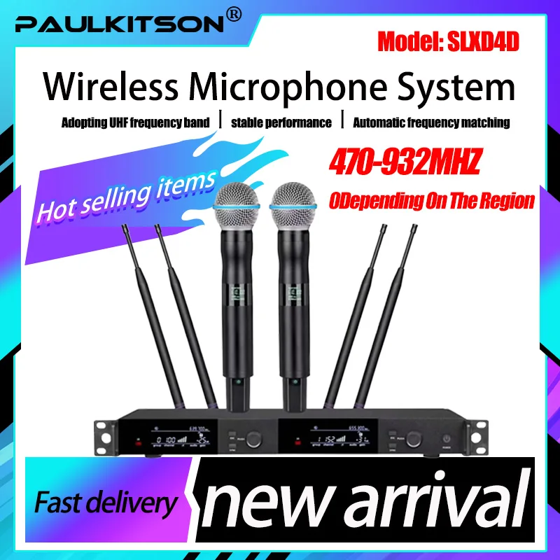 Paulkitson SLXD4D Professional Wireless Microphone System Automatic Scanning Uhf Handheld Dynamic Microphone Church Stage Party