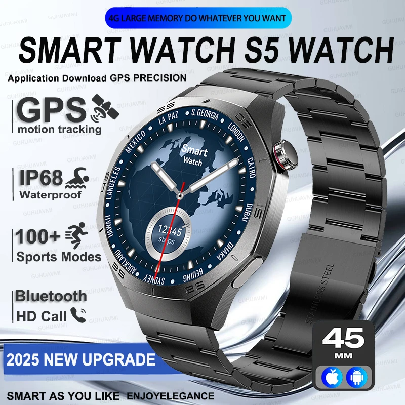 

New 2026 Upgrade 5 Pro GPS SmartWatch Men HD AMOLED Screen Heart rate Bluetooth Call IP68 Waterproof Man Sports smartwatchs