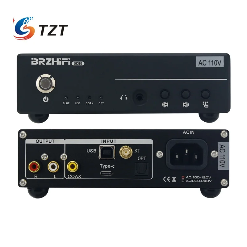 TZT BRZHIFI DC60 Silver BT5.1 USB DAC Audio Decoder Headphone Amplifier w/ 4pcs PCM1794 Decoding Chips