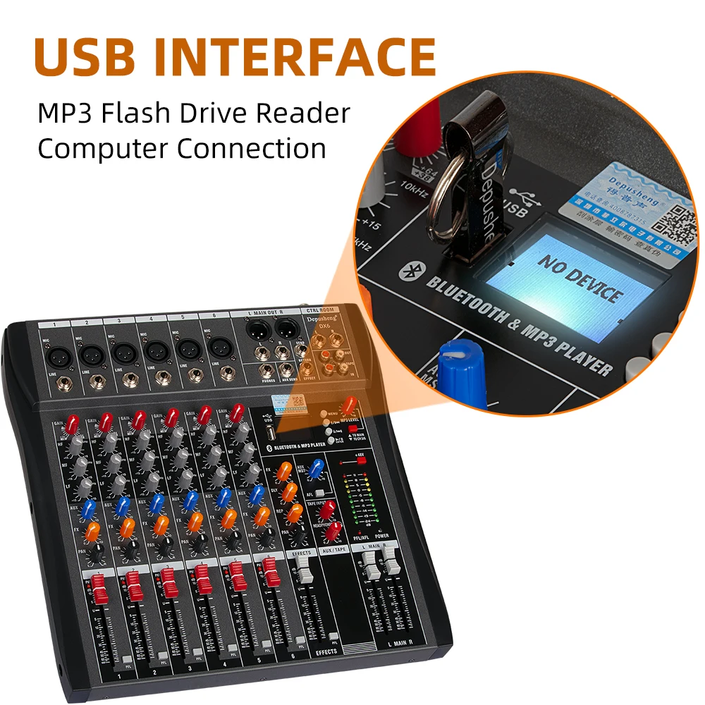 DX6 Profesional Six-Way Mixing Console 48V  DJ Audio Mixer