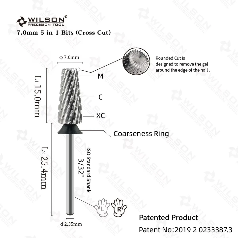 WILSON WILSON 7.0mm 5 en 1 fresas (corte cruzado) para uñas, suministros de uñas, arte de uñas 2