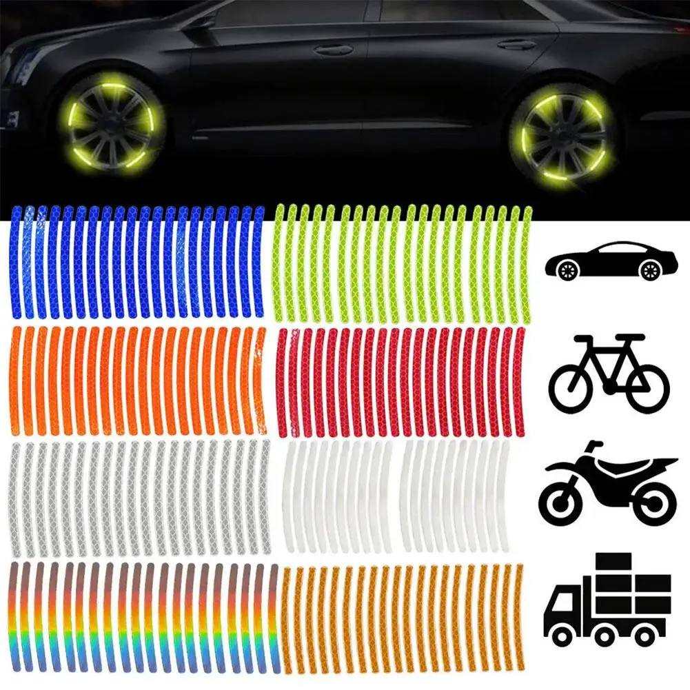 Car Tire Rim Reflective Sticker Night Safety Warning Strip Motorcycle Bike Auto Wheel Hub Reflector Stickers Decals 20Pcs