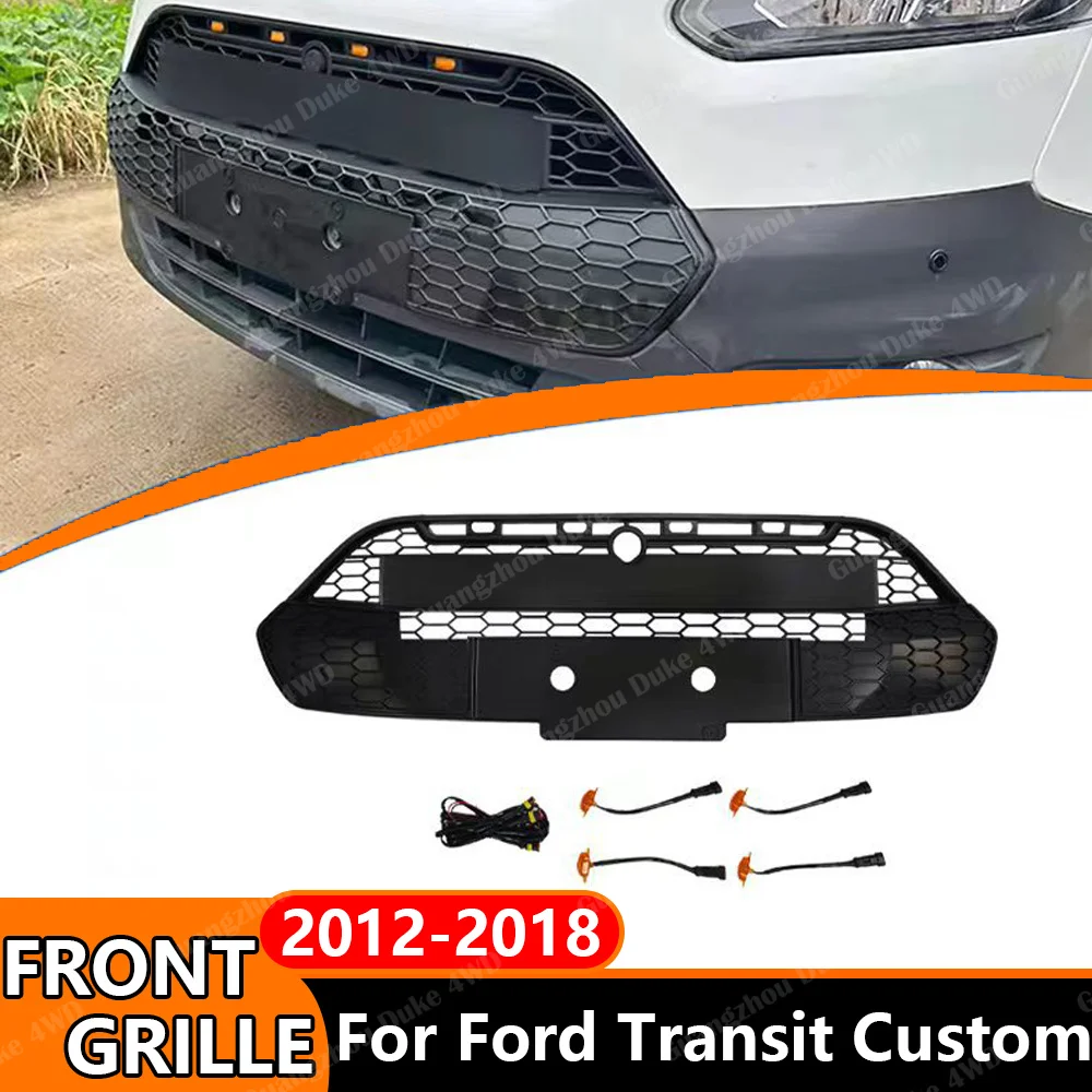 Front Grille for Ford Transit Custom 2012-2018 European Version Sport Mesh Grill Front Bumper Grille Exterior Styling Upgrad