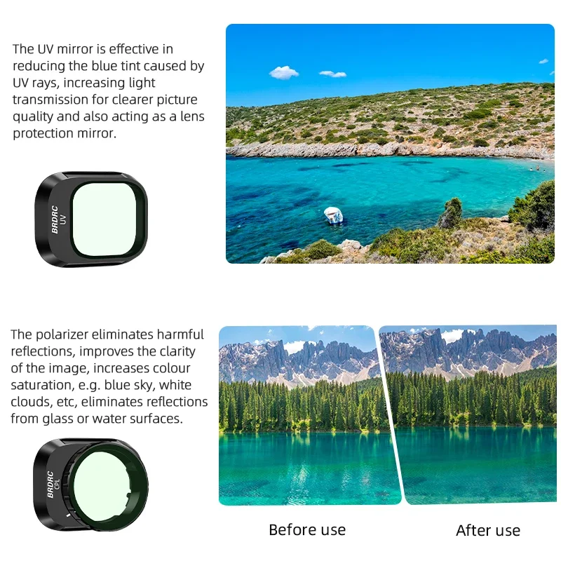 BRDRC Lens Filter for DJI Mini 4 Pro UV CPL Set ND8 16 32 64 NDPL Camera Filter Waterproof Optical Glass Accessory