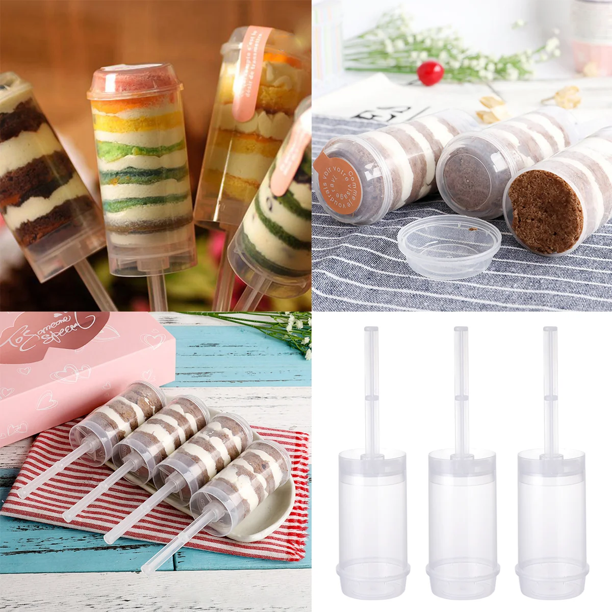 

10 Pcs Cake Holder with Lid Push up Containers Cylinder Decoration Shooter Tools