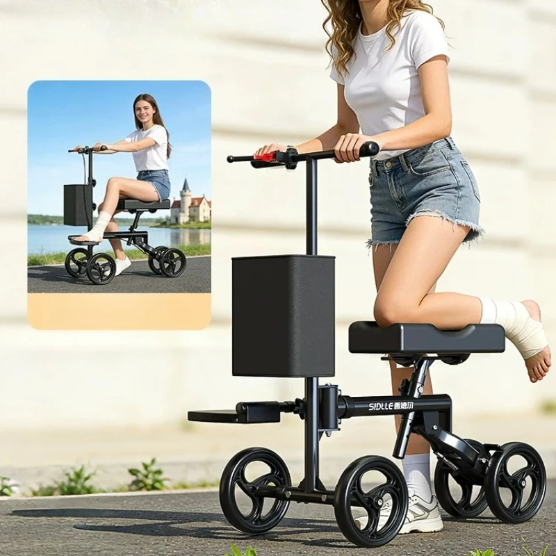 Carbon Steel Fracture Knee Scooter All Terrain Rehabilitation Mobility Aid Adjustable Single-Leg Walker Heavy-Duty Knee Scooter