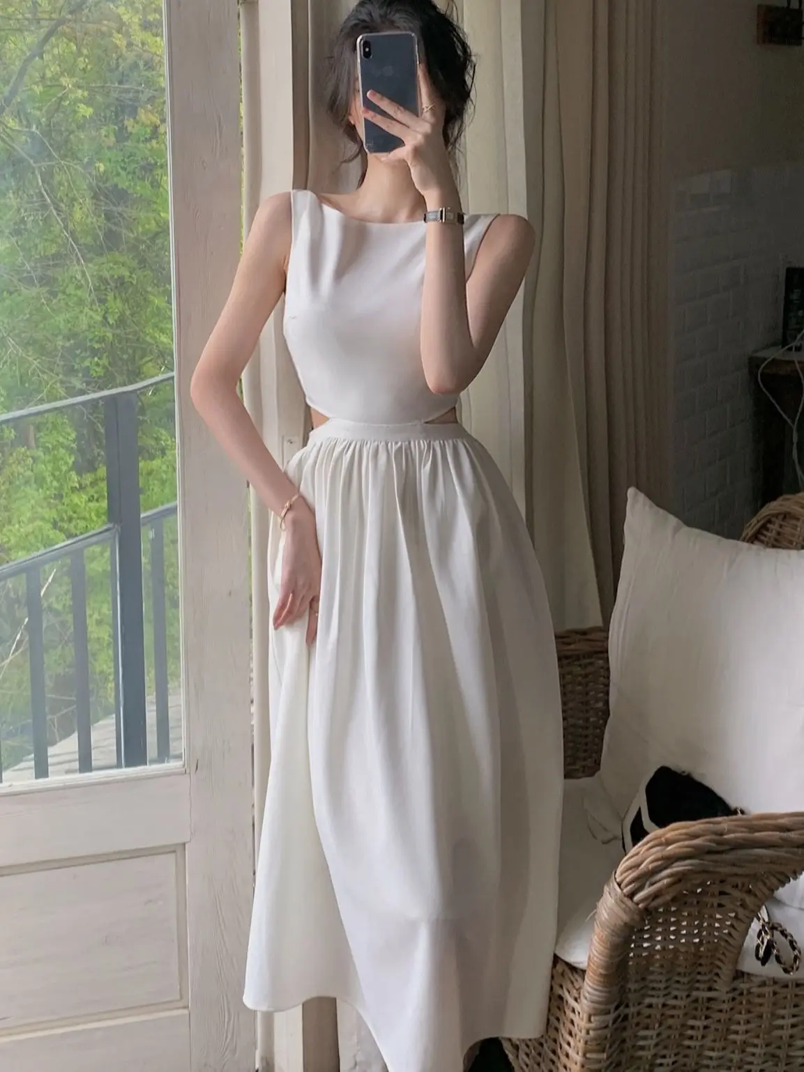 Summer Women Sexy Elegent Party White Midi Dress 2022 Female Fashion Hollow Out Slim Black Clothes Vestidos Lady Prom Dress New