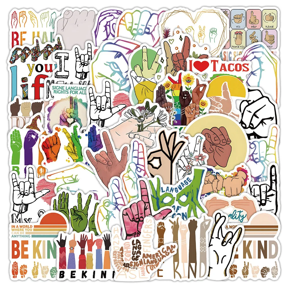 10/60PCS Funny Sign Language Cartoon Stickers Creative Gesture Graffiti DIY Toys Laptop Guitar Bike Skateboard Decals Decoration