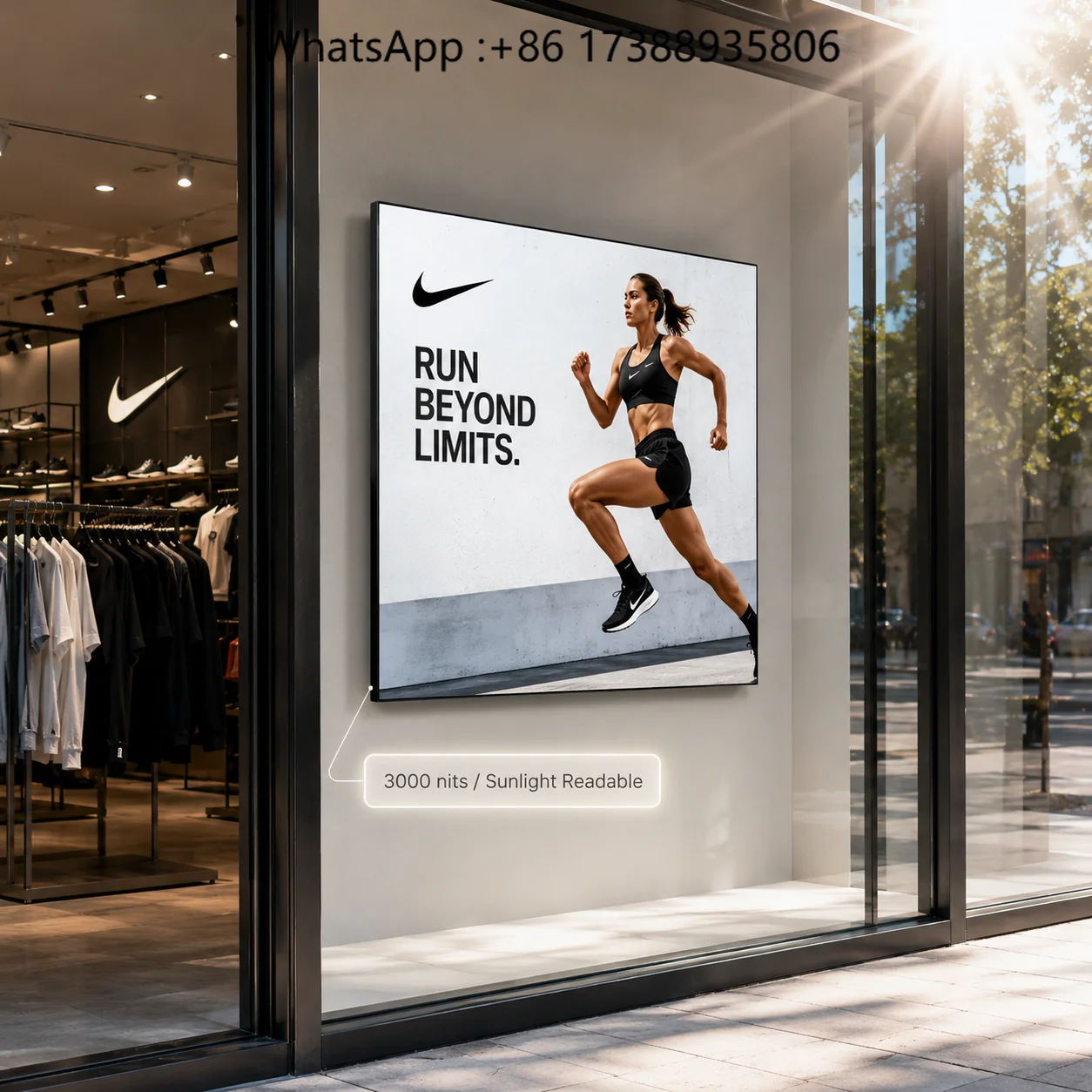 Indoor Screen Display 3000Nits Ultra Slim Wall Mounted Advertising Lcd Display Window Facing Digital Signage Custom