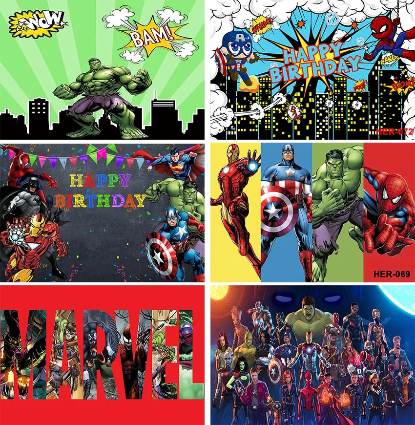 Avengers Theme Background Name Customized Backdrop Happy Birthday Superhero Photography Poster Hulk thor Ironman Captain America