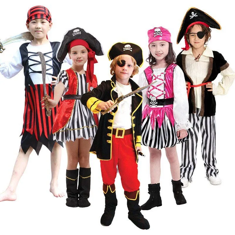 

Children's Halloween Costume Caribbean Pirate Jack Sparrow Party Dress up Clothes Pirate Outfit Stage Performance Traditional...