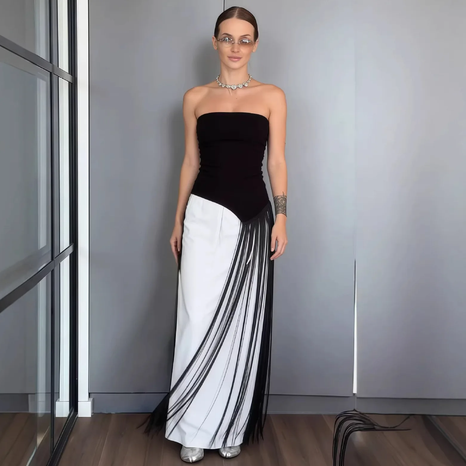 Elegant Y2k Asymmetry Tassel Tops Black  Strapless Sleeveless Tube Top  Lady New Fashion Street Summer Woman Clothes 2026