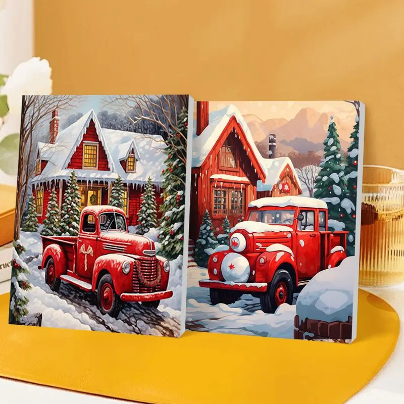 

CHENISTORY DIY Pictures By Number Red Truck Kits Painting By Numbers Winter Drawing On Canvas HandPainted Art Gift Home Decor