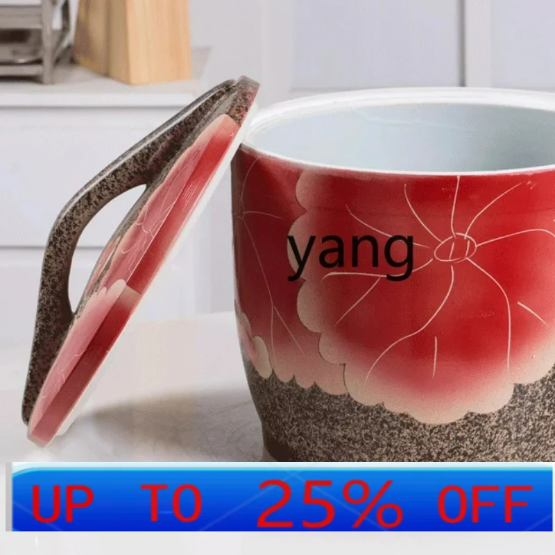 

LMM Jingdezhen Ceramic Rice Pot with Lid Household Earthenware Rice Bucket Insect-Proof Moisture-Proof Seal