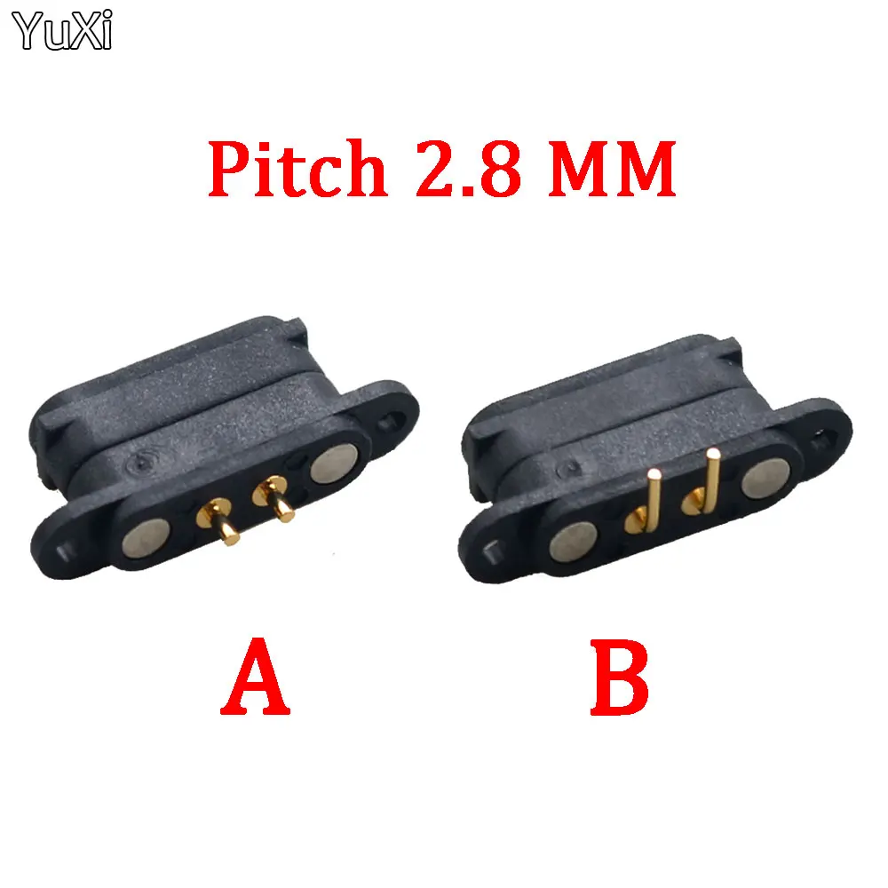 2 Pair Pitch 2.8 MM Spring Loaded Magnetic Pogo Pin Connector 2Pin 2 Pole Through Hole Male Female 2A 36V DC Power Charge Probe