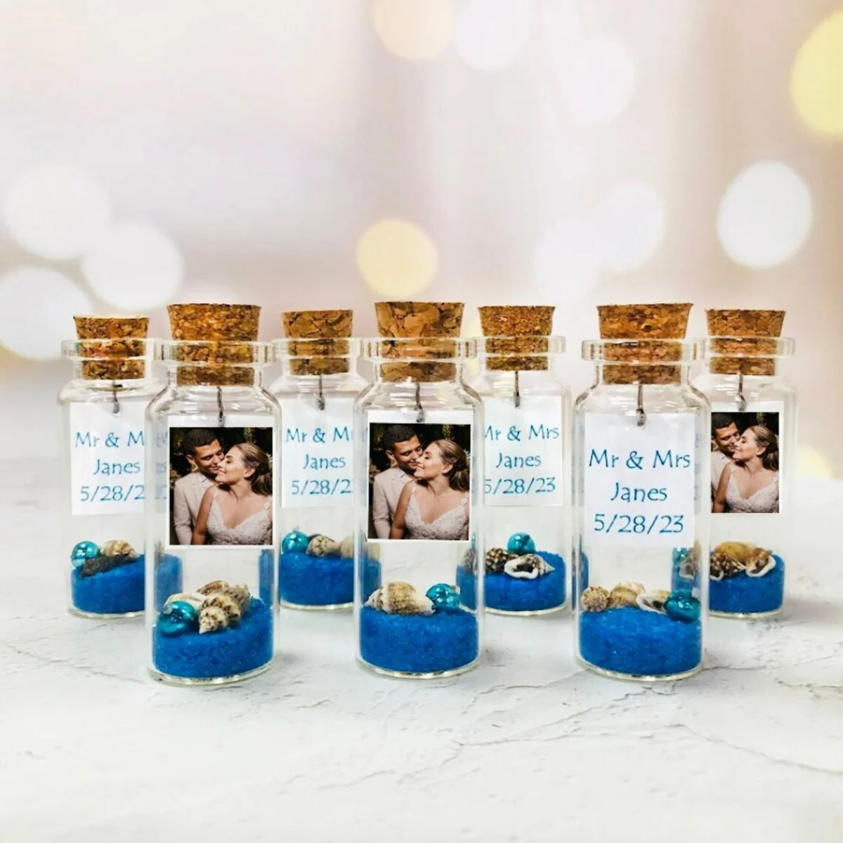 Arena, conchas y mensaje en una botella, recuerdos de boda de playa, regalos para invitados a granel con foto, recuerdos de fiesta de boda náuticos 10