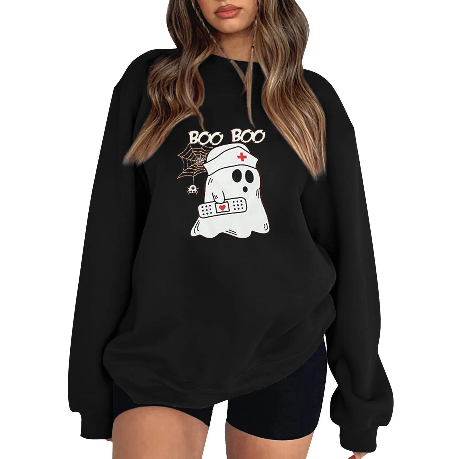 

Womens Long Sleeve Sweatshirts Women's Loose Halloween Printed Off Shoulder Long Sleeve Pullover Dressy Zip up Hoodie Women