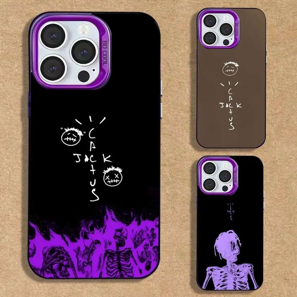 

C-Cactus J-Jack Travis Scott Phone Case For iPhone 16,15,14,13,12,11,Mini,Pro,SE,MAX Purple Matte Silicone Cover