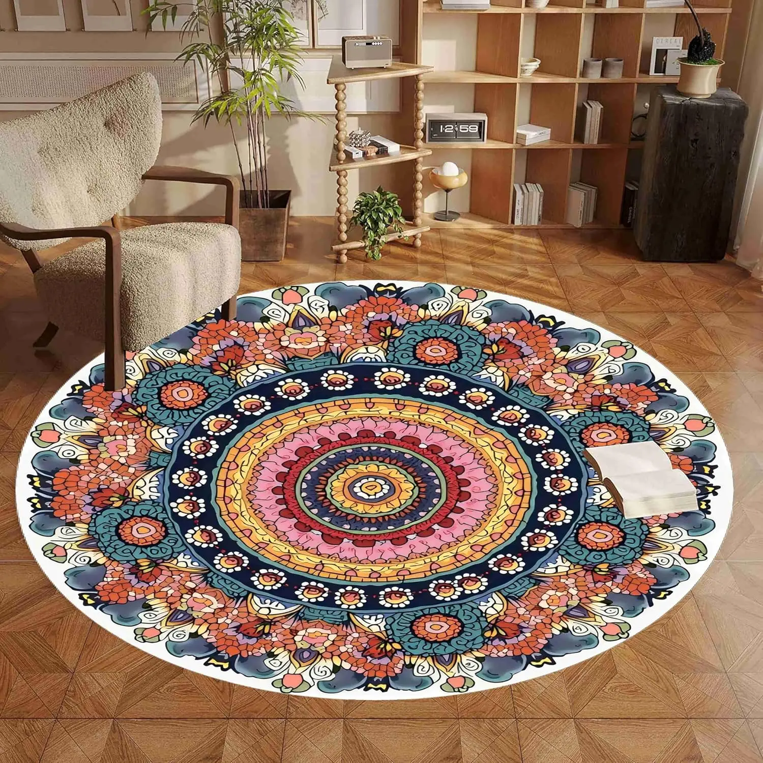 Boho Mandala Round Rug Ethnic Kaleidoscope Geometry Area Carpet Vintage Sunflower Totem Pattern Living Room Floor Adornment