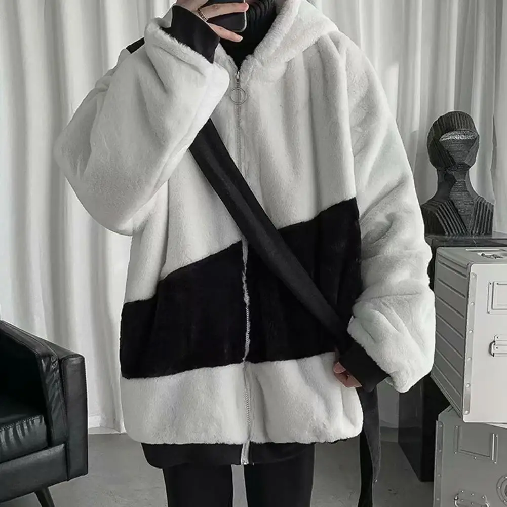 Baggy Sweatshirt Coat  Plush   Men Hooded Jacket Fluffy Hooded Jacket Sweatshirt Coat