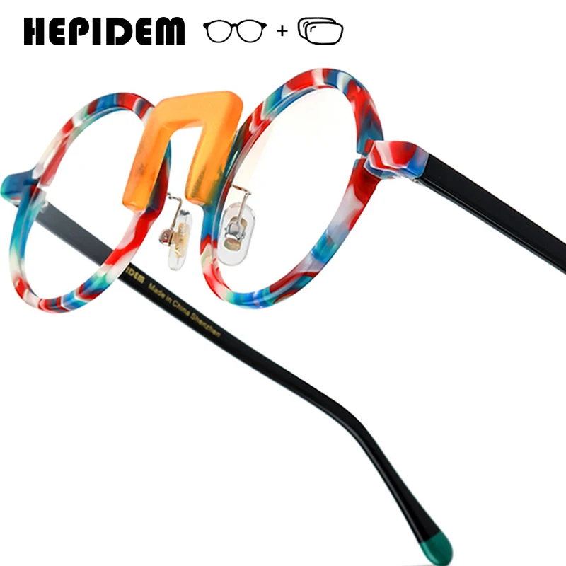 

HEPIDEM Progressive Prescription Glasses Anti Blue Photochromic Myopia Optical Lenses Eyewear Women Acetate Round Eyeglasses 382