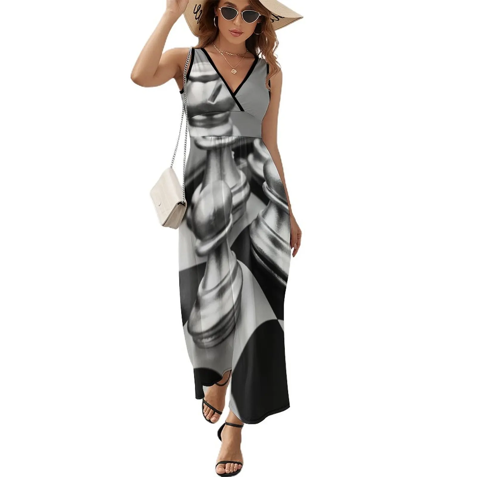 

Silver chess Sleeveless Dress Women's summer suit clothes party dresses women loose women's dress