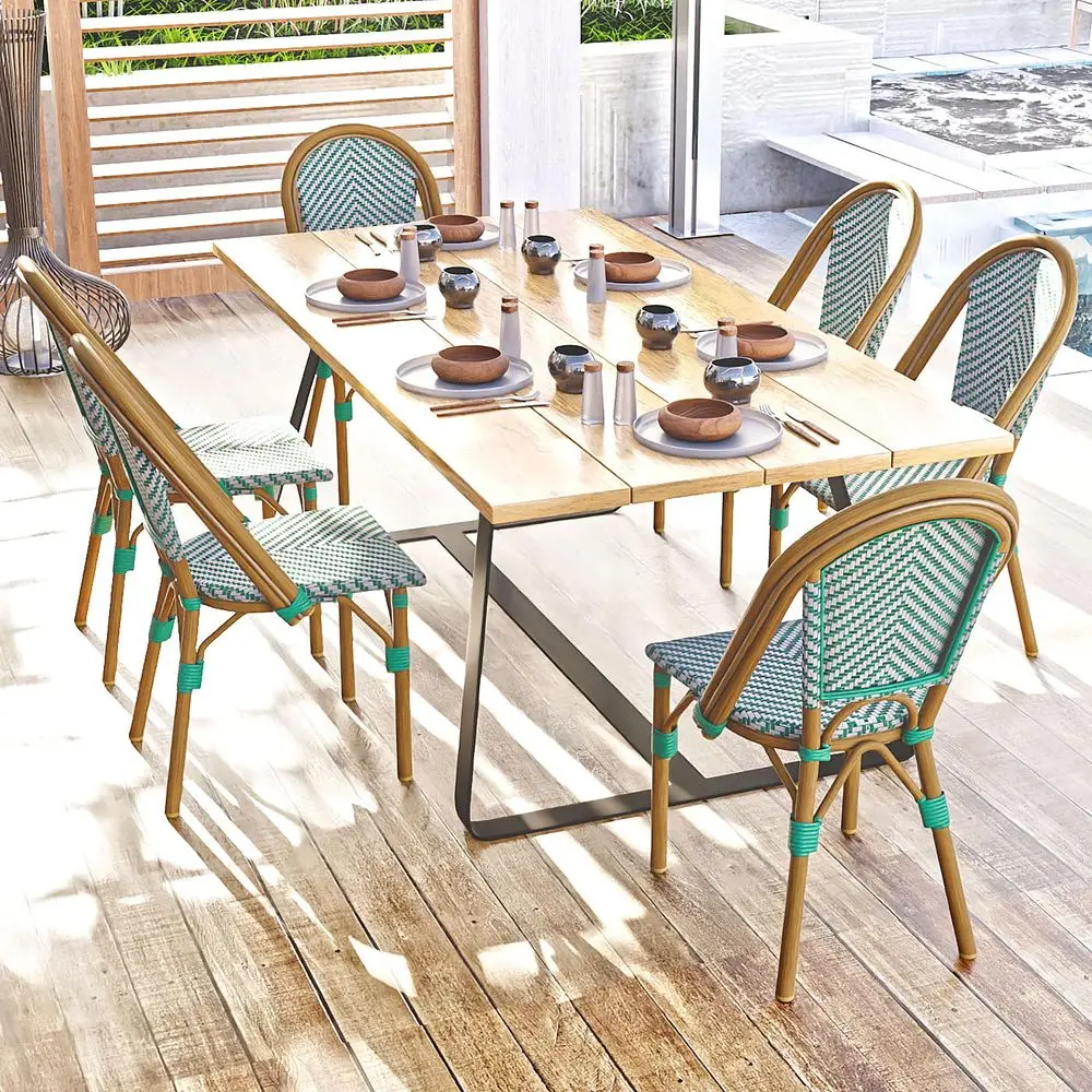

Chair Set of 6, Outdoor Armless Patio Dining Chairs with HandWoven Rattan, Stackable Wicker Style Dining Chairs with Wide Seat