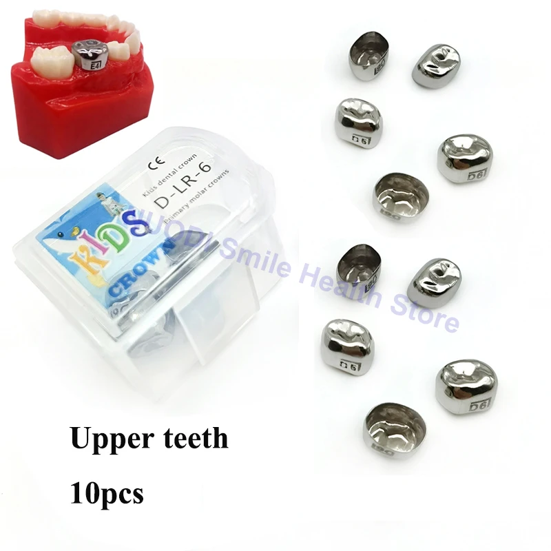 10Pcs Dental Teeth Crown Upper Primary Molar Crowns Orthodontic Stainless Steel Kids Crown for Dentist Clinic Dentistry Material