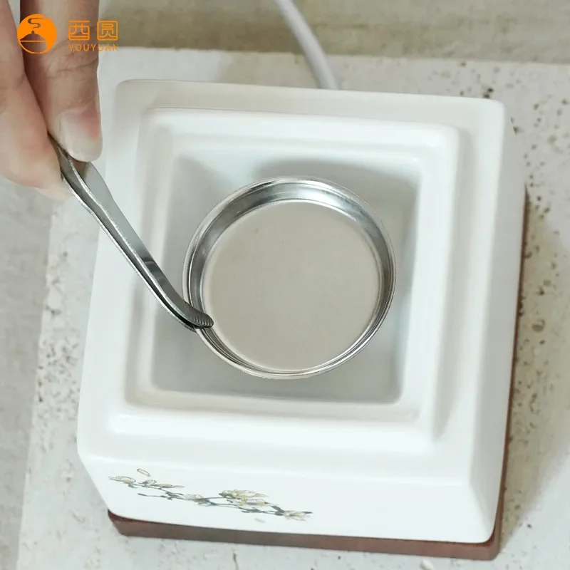 Electric Agarwood Incense Burner Ceramic Circle Design Temperature Control Timer for Meditation Home Decor Chinese Style Gift