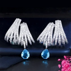 ThreeGraces Aesthetic Light Blue Cubic Zirconia Big Geometric Drop Wedding Party Earring for Women New Fashion CZ Jewelry ER833