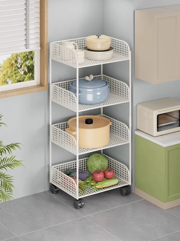 

Kitchen Multi-layer Storage Ra Mobile Vegetable Organizer Cart with Wheels Metal Stand Home Use Modern Simple Sle