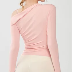 Autumn New Women Long Sleeve Slim Yoga Top Irregular Diagonal Collar Design Gym Yoga Fitness Breathable Skin-friendly Shirts