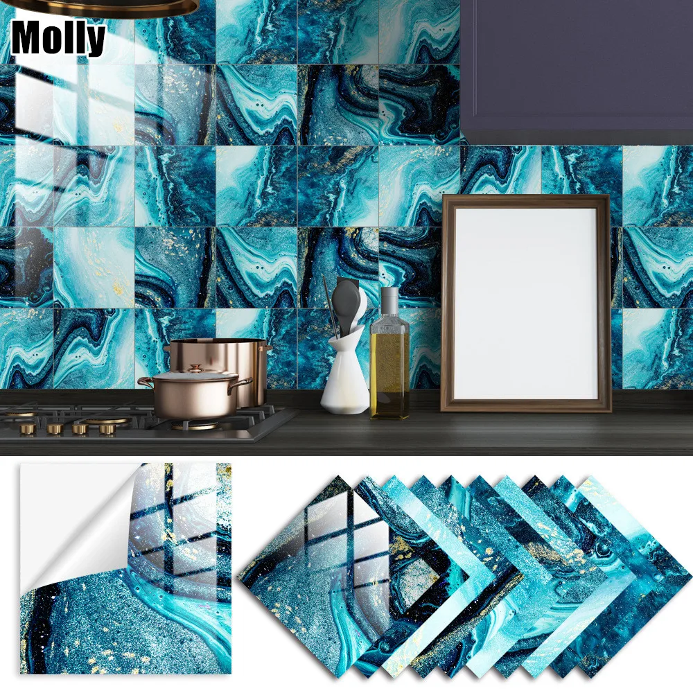 

10-Sheet Peel and Stick Wall Tile Backsplash Self-Adhesive Wall Sticker Waterproof PVC Marble Tile Stickers for Kitchen Bathroom