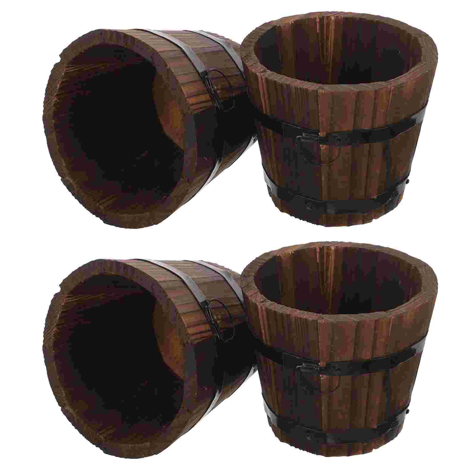 

4 Pcs Succulent Flower Pot Vegetable Planting Container Planter Iron Whiskey Barrel Small