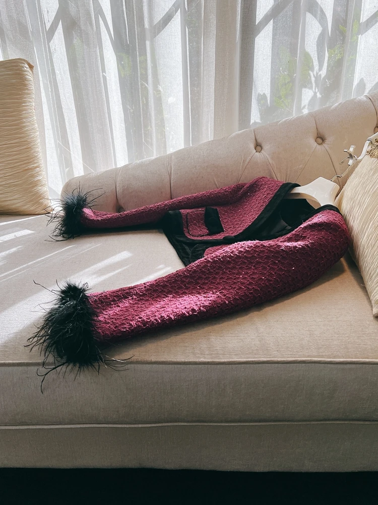 أوائل الربيع خمر الراقية الوردي ريشة Sve ort Jaet المرأة Faionable Ele Sle صغيرة Fraance سيدة الرياح #5