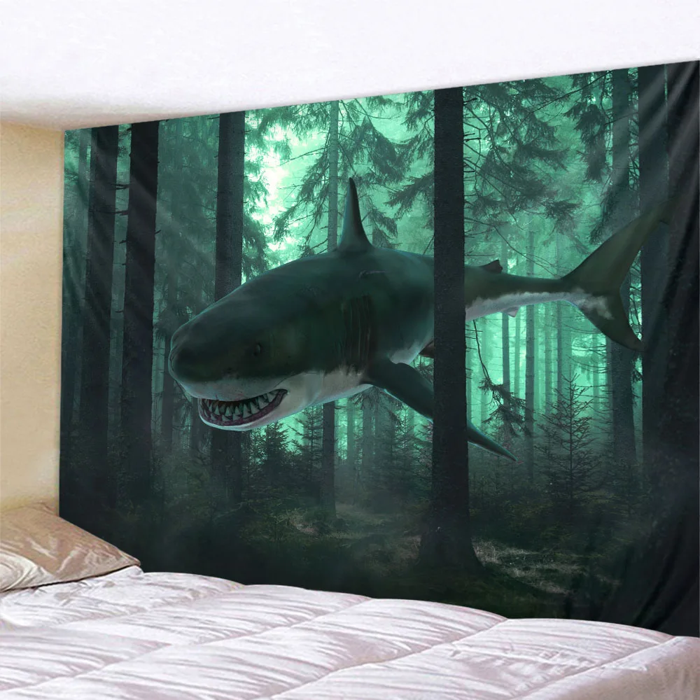 Home decoration tapestry psychedelic forest underwater shark wall hanging hippie background living room dormitory decoration