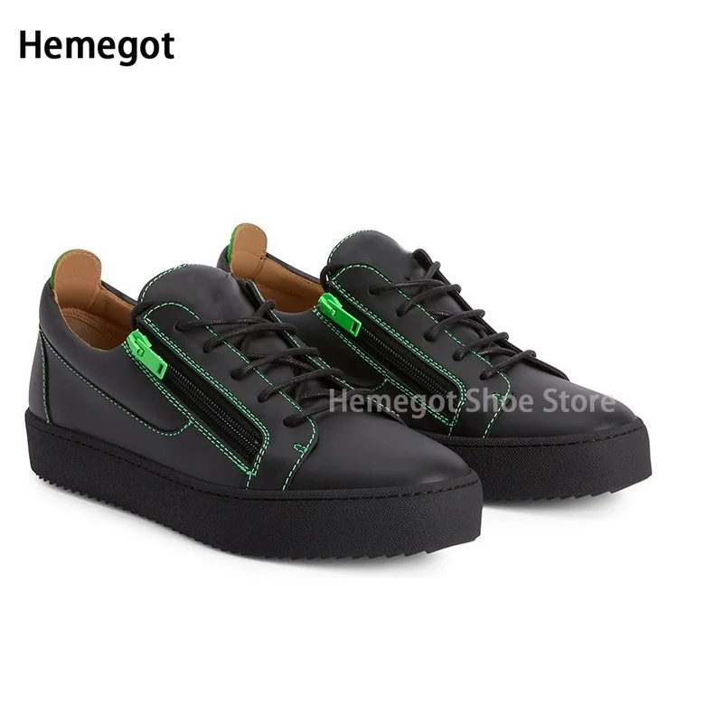 Metal Chain Lace-Up Low-Top Men\'s Shoes Spring and Autumn Fashion Casual Flat Zipper Personality All Match Thick Soled Shoes